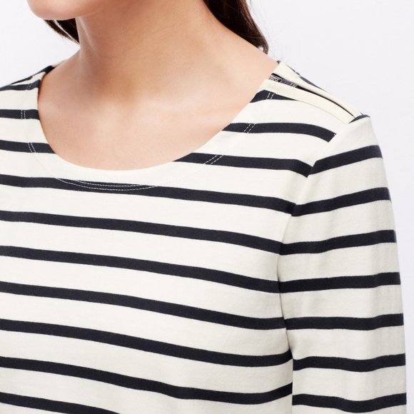 Ann Taylor Stripe Shoulder Zip Cotton Tee NWT $54 - Picture 2 of 6